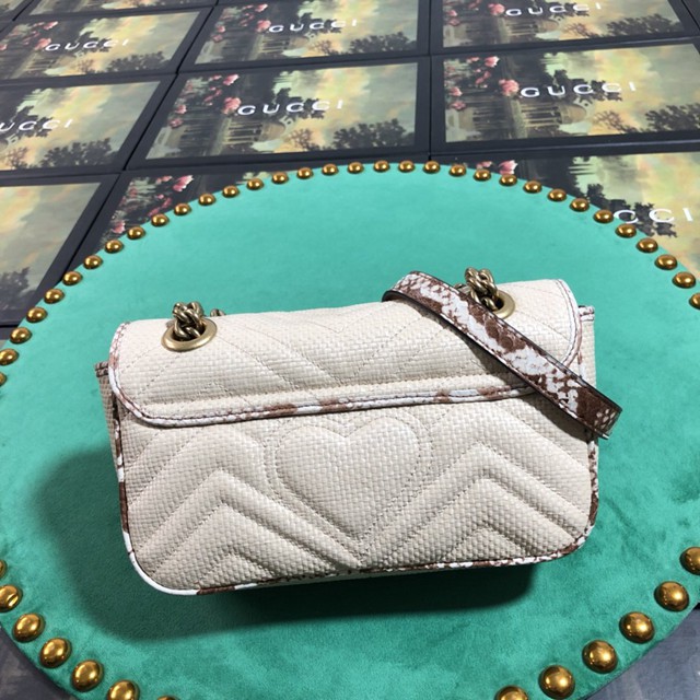 Gucci經典款女包 446744 古馳GG Marmont系列鏈條包 Gucci棕蛇牛皮單肩斜挎女包  gqy3233